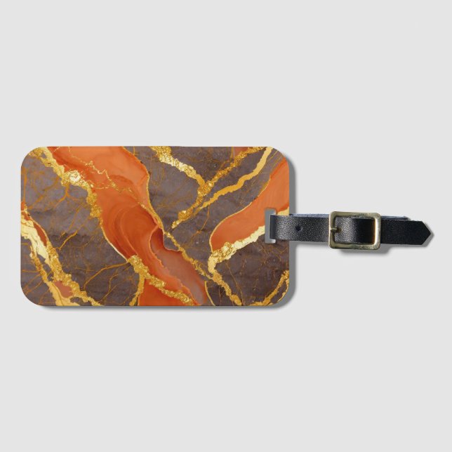 Orange Marble Pattern with Gold Luggage Tag (Front Horizontal)