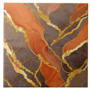 Orange Marble Pattern with Gold Tile