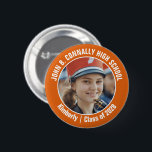 Orange Marching Band Photo High School Brag 2 Inch Round Button<br><div class="desc">This cool customized high school marching band photo features white typography of your team and player name on an orange brag button. Personalize with your student's photograph and class year as a proud parent. A mom and dad can wear these buttons to competition and games.</div>