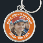 Orange Marching Band Photo High School Spirit Keychain<br><div class="desc">This cool customized high school marching band photo features white typography of your team and player name on an orange brag keychain for parents. Personalize with your student's photograph and class year as a proud parent. A mom and dad can take these to competition and games.</div>