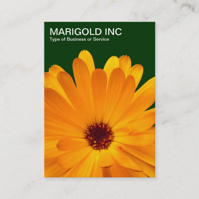 Orange Marigold - Dark Green Business Card (Front)