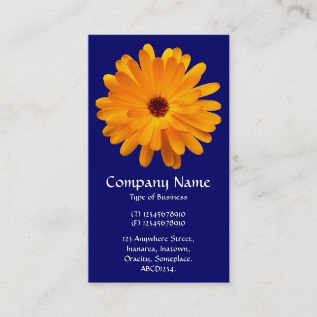 Orange Marigold - Deep Navy Blue Business Card (Front)