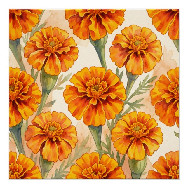 Orange marigold flowers pattern poster (Front)
