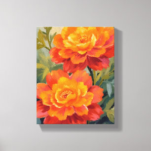 Orange Marigold Flowers Watercolor Botanical Canvas Print