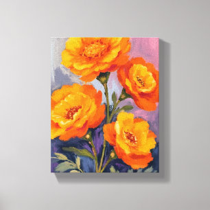 Orange Marigold Flowers Watercolor Floral Painting Canvas Print