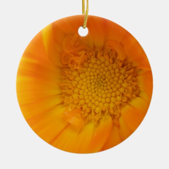 Orange Marigold Macro Custom Birthday Ceramic Ornament (Front)