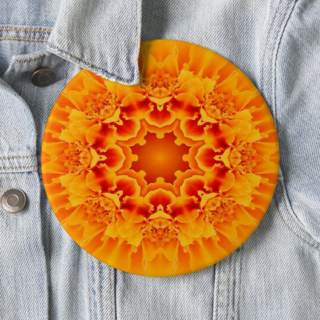 Orange Marigold Mandala 6 Inch Round Button (In Situ)