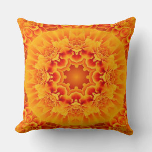 Orange Marigold Mandala Throw Pillow