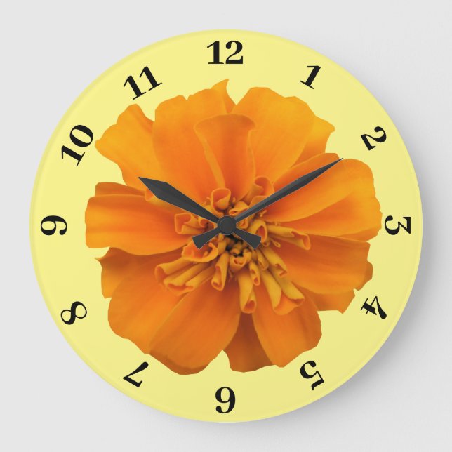Orange Marigold on Yellow Background Large Clock (Front)