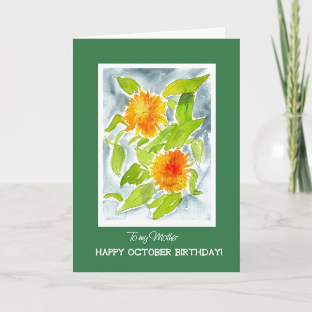 Orange Marigolds for Mother's October Birthday Card (Front)