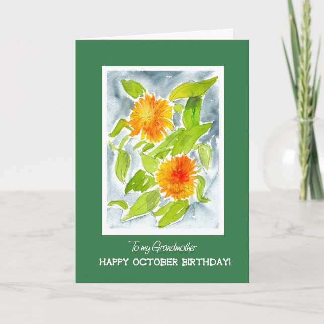 Orange Marigolds Grandmother's October Birthday Card (Front)