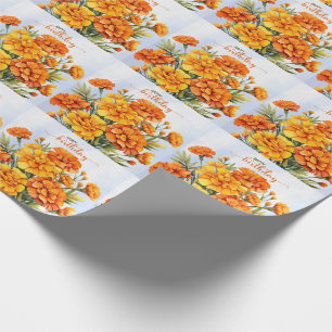 Orange Marigolds in Full Bloom Happy Birthday Wrapping Paper