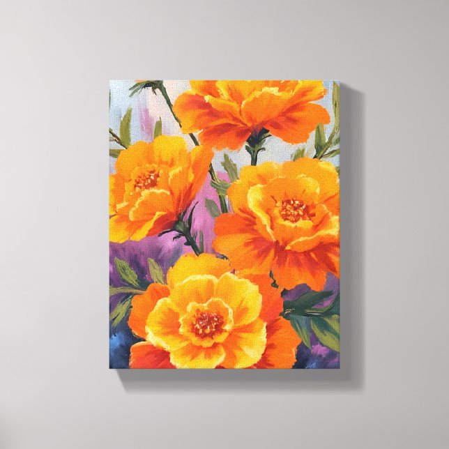 Orange Marigolds | October Flower Watercolor Canvas Print (Front)
