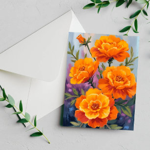Orange Marigolds October Flower Watercolor Card