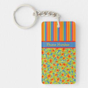 Orange Marigolds, Stripes Keychain to Personalize