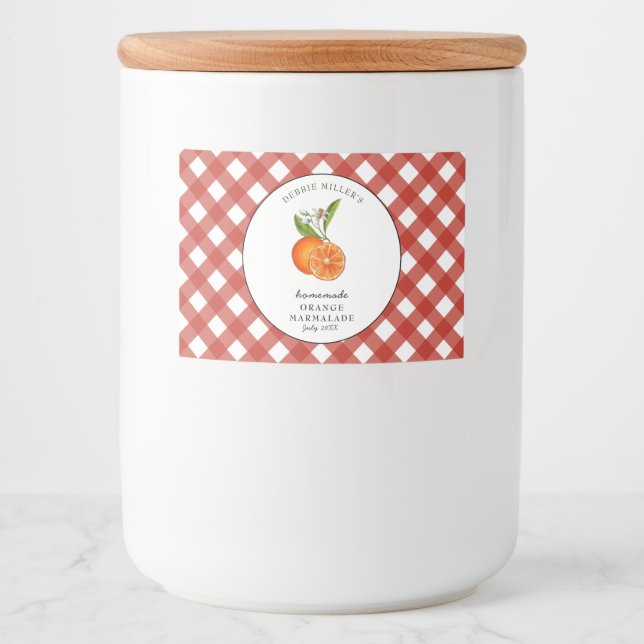 Orange Marmalade Gingham Country style Food Label (Front)