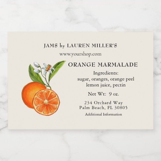 Orange Marmalede Label with Ingredient list (Single Label)
