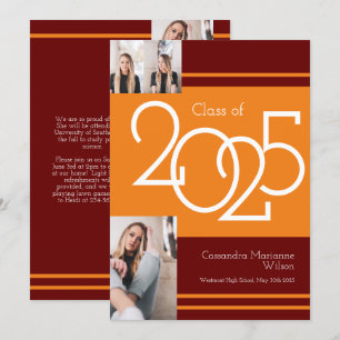Orange Maroon School Colour Faire-part de graduati