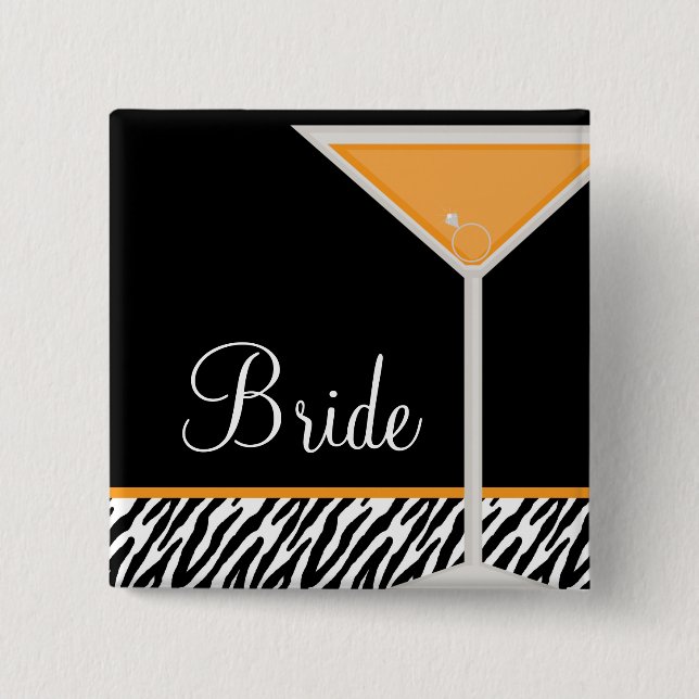 Orange Martini and Zebra Pattern 2 Inch Square Button (Front)