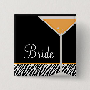Orange Martini and Zebra Pattern 2 Inch Square Button