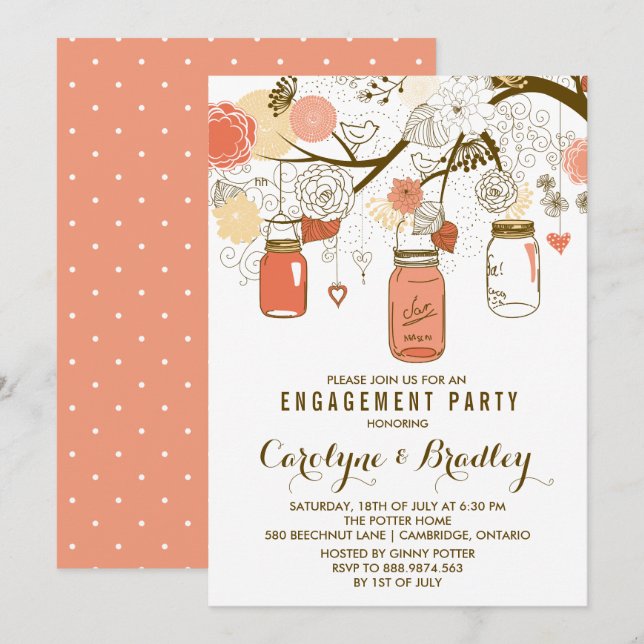 Orange Mason Jars | Engagement Party Invitation (Front/Back)