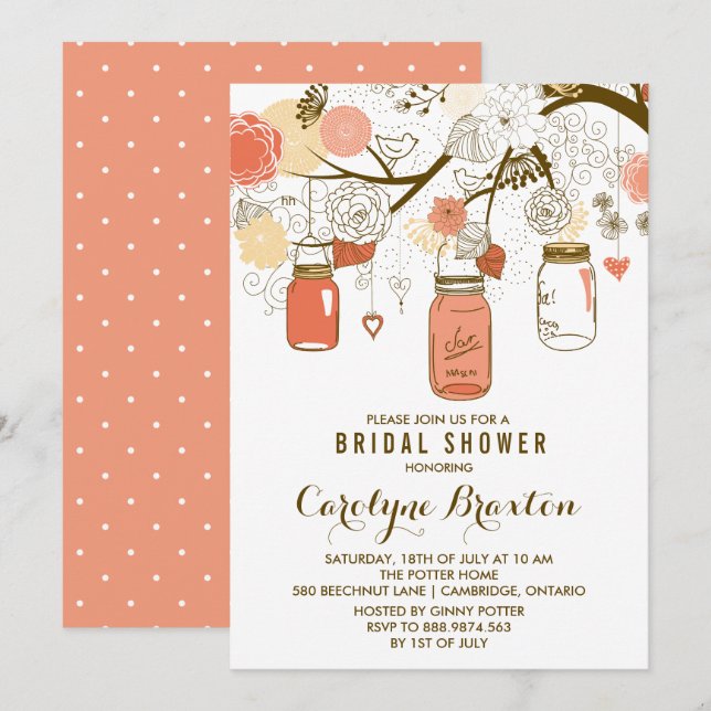 Orange Mason Jars | Invitation de douche nuptiale (Devant / Derrière)