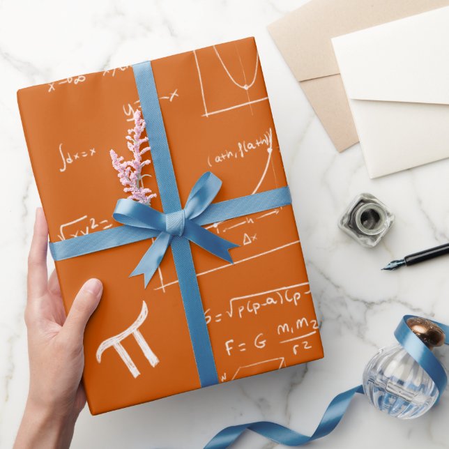 Orange Mathematic Formulas Equations Birthday Wrapping Paper (Gifting)