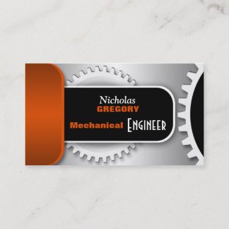 Orange Mechanical Engineer Gear Business Cards