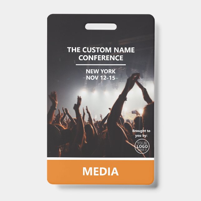 Orange Media Access Pass QR Code Custom Conference Badge (Front)