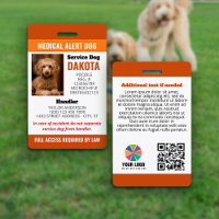 Orange Medical Alert Dog Logo QR Photo ID