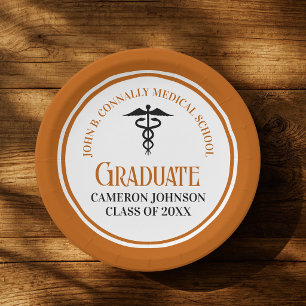 Orange Medical School Graduation Party Customized Paper Plate