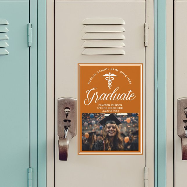 Orange Medical School Photo Graduation Magnet Card (Creator Uploaded)