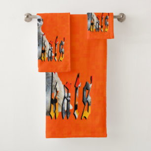 Orange Meerkat And Logo, Bath Towel Set