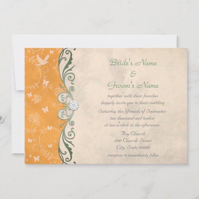 Orange Melon Daisies Floral Spring Wedding Invitation (Front)