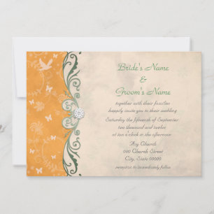 Orange Melon Daisies Floral Spring Wedding Invitation
