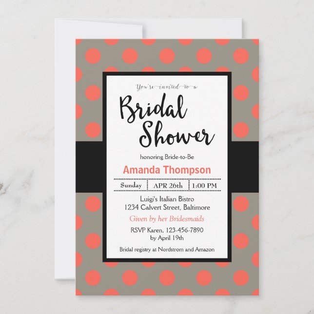 Orange Melon Polka Dots Bridal Shower Invitation (Front)