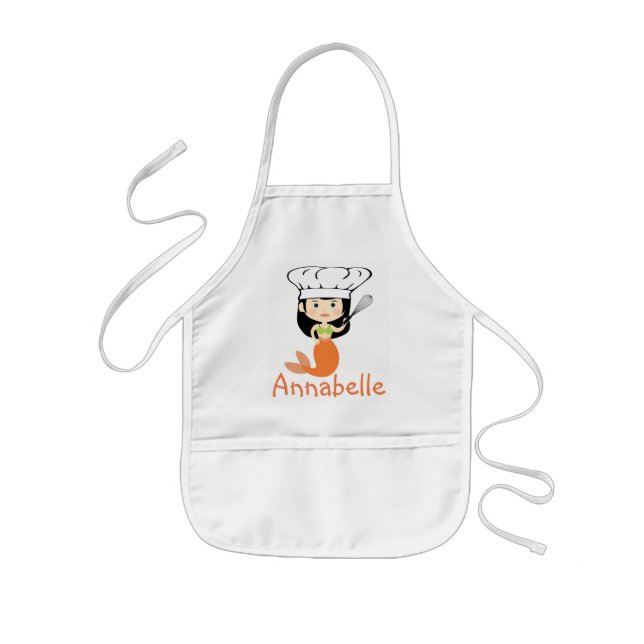 Orange Mermaid Chef Personalize Kids Apron (Front)