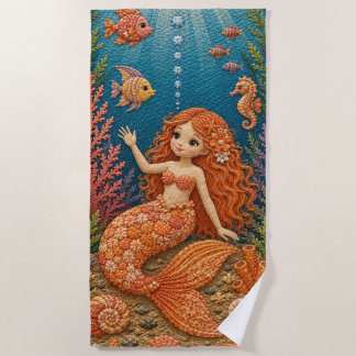 Orange Mermaid Quilt Beach Towel