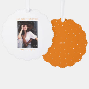 Orange Merry and Married Photo Holiday Ornament Card