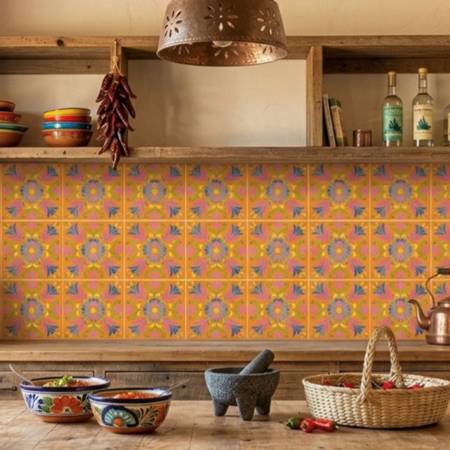 Orange Mexican Flowers Spanish Tile (Creator Uploaded)