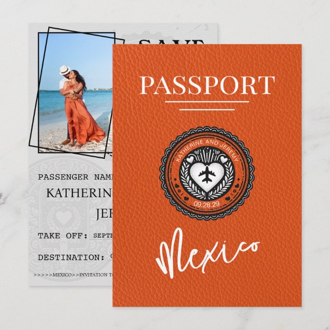 Orange Mexico Passport Save The Date (Front/Back)