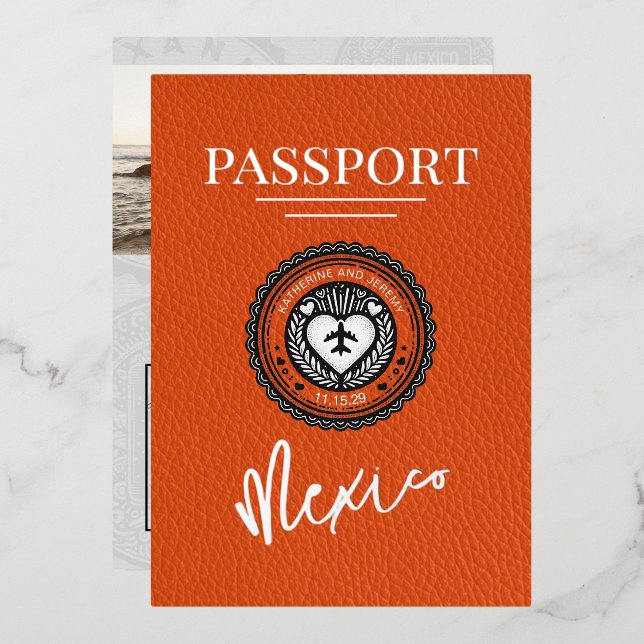 Orange Mexico Passport Wedding (Front/Back)