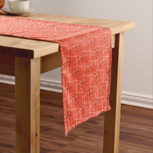 Orange Mid-Century Modern   Black Starbursts Short Table Runner