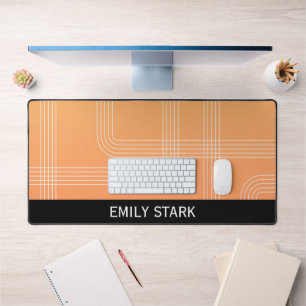 Orange Minimal Retro Personalized Name Desk Mat