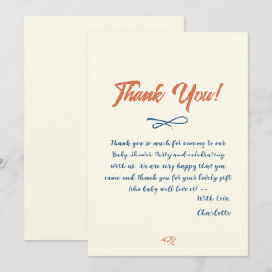 Orange Minimalist Gender Neutral Baby Shower Thank You Card