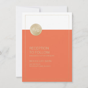 Orange minimalist modern wedding reception card