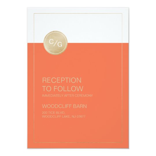 Orange minimalist modern wedding reception card