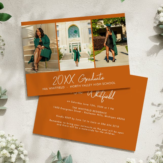 Orange Minimalist Photo Collage Graduation Party Invitation (Creator Uploaded)