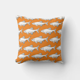 Orange Minnow Pattern Fish Throw Pillow