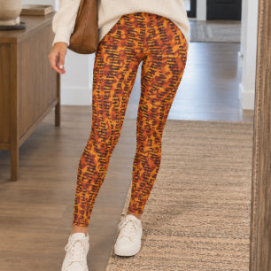 Orange Mixed Animal and Leopard Print Leggings